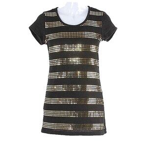 Epic Threads Sz XL Girls Black Gold Sequin Polyester Spandex Knit Dress